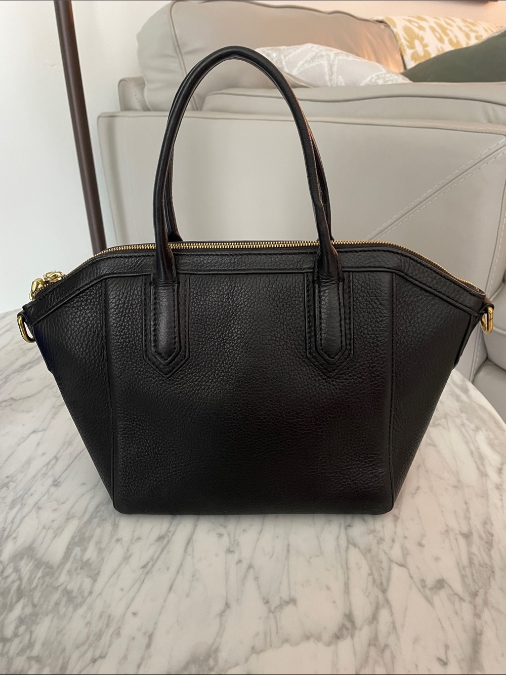 J. Crew Structured Black Leather Satchel Handbag